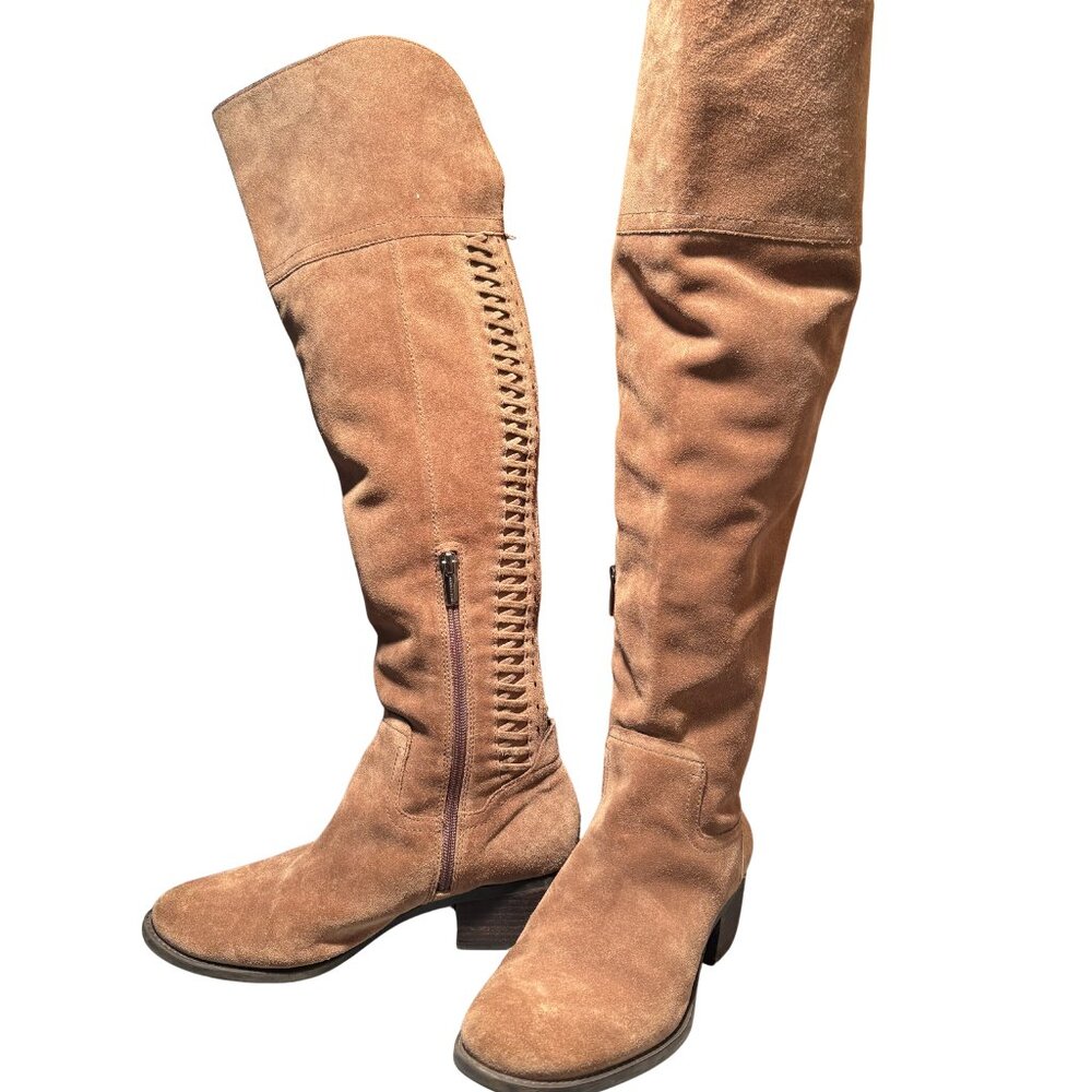 Vince Camuto Brilley Tan Taupe Suede Over the Knee Boots Size 8 Steampunk